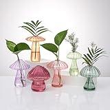 Mushroom Glass Vases for Indoor Plants, Set of 6 Colored Plant Propagation Stations, Mini Terrarium for Plants,Unique Small Hydroponic Pots for Flowers, Cute Decor Vase Gifts for Women