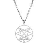 VASSAGO Unicursal Heptagram Necklace Stainless Steel Nine Type Personality Pendant Necklace Psychology Jewelry for Women Men (Silver)
