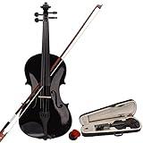 JLBVI 4/4 Full Size Natural Acoustic Violin with Case, Bow, and Rosin - Ideal for Student, Kids and Beginners, Black
