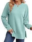 Saloogoe Crewneck Sweatshirt for Women Fall Sweaters Loose Fit Long Sleeve Shirts Fashion Clothes Blue Green XL