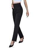 keriffe High Waist Stretchy Womens Dress Pants with Pockets Straight Leg Business Casual Work Trousers Office Slacks Black