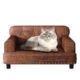 Yoonnie room Dog Sofas and Chairs for Small Breeds/Cat Beds with Suede Fabric/Sturdy Wooden Frame Cat Sofa Chair/Dog Sofa Bed for Small Dog Using (Coffee)