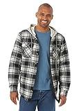 Wrangler Authentics Men's Long Sleeve Quilted Lined Flannel Shirt Jacket with Hood, Black Off_White, Medium