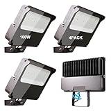 Lightdot 100W LED Flood Light Outdoor 5000K 14000Lm LED Outdoor Flood Light with Dusk to Dawn Photocell, IP65 Waterproof Area Lightings for Parking Lot/Stadium/Backyard-4Pack