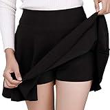 DJT Fashion Women's Casual Mini Flared Pleated Skater Skirt with Shorts Medium Black