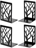 MaxGear Tree Design Modern Bookends for Shelves, Non-Skid Book Holder, Heavy Duty Metal Storage for Books/CDs, Decorative Book Stopper for Home, 7 x 4.7 x 3.5”, Black (2 Pair/4 Pieces)