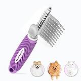 GENPEPADO Dematting Undercoat Rake Comb for Dogs & Cats with Long 2.5-In Stainless Steel Safety Blades for Removing Knots, Mats & Tangles - Pet Grooming Deshedding Brush Tool with Anti-Slip Grip