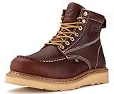 SUREWAY 6” Wedge Moc Toe Work Boots for Men - Soft Toe, Premium Full-Grain Leather, Lightweight Work Boots/Shoes, Comfort Insole, Superior Oil/Slip Resistant, Real Goodyear, EH Rated Industrial Construction Boots DK BROWN