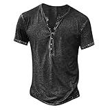 Generic prime of day deals today 2024 clearance short sleeve shirt Mens V Neck Button Up Shirts Short Sleeve Casual Tee Shirt Loose Fit Fashion Comfy Tshirt men button up shirt Dark Gray 3X
