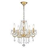 ANJIADENGSHI Mini Crystal Chandelier K9 Crystal Lighting Chandelier for Living Room 5 E12 Bulbs High 16.5 in x Diameter 16.9 in, Golden