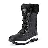 IDIFU Black Snow Boots Women Winter Boots for Women Waterproof Comfortable Warm Insulated Non-Slip Outdoor Boots Fashion Hiking Walking Lightweight Lace Up Faux Fur Lined Mid-Calf Booties(Black, 8)