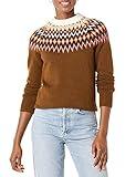 Amazon Essentials Women's Soft-Touch Crewneck Fair Isle Pattern Sweater, Medium Brown Fair Isle, Medium