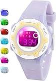 DTKID Digital Kids Watch 30 M Waterproof, 7 Color Lights Time Teaching Watch Easy to Read for Girls Boy 5-16
