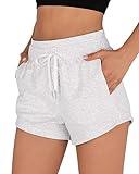 ODODOS Women's Sweat Shorts with Pockets Cotton French Terry Drawstring Summer Workout Casual Lounge Shorts, White Heather, Small