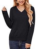 Sweaters for Women 2025 Spring Long Sleeve Lightweight Oversized Casual Classic V Neck Fashion Pullover Sweaters Black