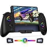 Gammeefy Switch Controllers, Wireless Switch Controller for Nintendo Switch/OLED Controller, Ergonomic Full Size Grip with 9 Lights Color, One Piece Joypad for Users Who Prefer Handheld Mode