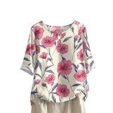 GOFULY Linen 3/4 Sleeve Blouses for Women Lightweight Button Down Henley V Neck Summer T Shirts Plus Size Dressy Casual Cotton Tops Length