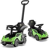 HONEY JOY Push Cars for Toddlers, Lamborghini Kids Toy Car Stroller w/Push Handle & Detachable Guardrail, Horn & Engine Sound, Seat Storage, Foot-to-Floor Ride On Push Car for Boys Girls(Green)