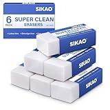 Erasers Sikao 6 Pack Pencil Erasers for Kids, White Erasers Bulk, Art Erasers for Drawing Sketching, Erasers for Artists, Office School Supplies Classroom Essentials