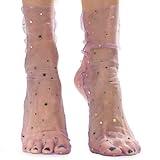 AVIAN LEGS Electric Lavender Allure: Women Sheer Slouch Tulle Socks | Shiny Glitter Novelty Decorated Loose Socks with Stars & Moon - Ankle High 1 Pair (US sizes 5-8)