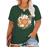 MK Shop Limited Plus Size Shirt for Women Summer Flower Graphic Tops Loose Casual Round Neck Short Sleeve Tees Shirt