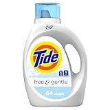 Tide Free & Gentle, Liquid Laundry Detergent Soap, Unscented, Hypoallergenic for Sensitive Skin, Free of Dyes, HE Compatible, 64 Loads, 84 fl oz, Tide Laundry Detergent, Liquid Laundry Detergent