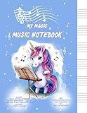 My Magic Music Notebook - Wide Staff - For Kids & Beginners: Unicorn Music Writing Notebook - Blank Wide Staff Manuscript Paper - 6 Staves Per Page - ... Field, Page Numbering & Table Of Contents