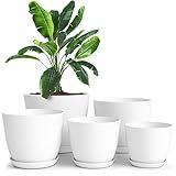 Utopia Home - Plant Pots Indoor with Drainage - 7/6.6/6/5.3/4.8 Inches Flower Pots for Indoor Planter - 5 Pack Plastic Planters - Ideal for Stocking Stuffers or Home Christmas Decorations - White