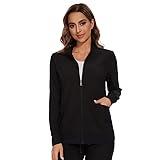 COZYFIT Scrub Jackets for Woman, Zip Front Nurse Jacket, 4-Way Stretch Fabric - Black, M