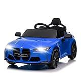 OKYBABY 12v Kids Ride on Toy Car Authorized by BMW M4, Kids Electric Car W/Parents Remote Control, Three Speed Adjustable, USB, MP3, Bluetooth, Led Light, Ride On Car for Boy & Girl Ages 3-8, Blue