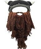 YEKEYI Viking Beard Beanie Horn Hat Winter Warm Mask Knitted Wool Funny Skull Cap