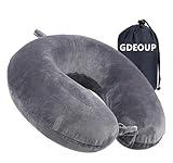 GDEOUP Travel Pillow 100% Pure Memory Foam Neck Pillow Airplane for Traveling,Car, Train,Napping,Traveling,Washable Cover (Grey)