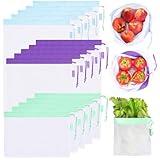 JUNGYOON 15 Pcs Produce Bags Eco-Friendly Heavy Duty Reusable Mesh Produce Bags Vegetable Bags Grocery Bag with Drawstring, Ideal for Farmers Market, Beach and Refrigerator Storage