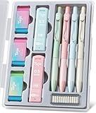 Cute Mechanical Pencil Set, 4 Pcs Pastel Mechanical Pencils 0.7 & 0.5mm with 4 Tube Leads Refills, 3 Erases & 1 Box Eraser Refills, Aesthetic pencils for Girl Boy, Back to School Supplies-Pastel