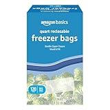 Amazon Basics Reclosable Freezer Quart Bags, Stand & Fill Base, 120 Count