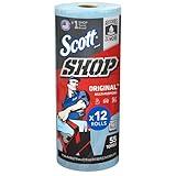 Scott Shop Original Blue Towels (75147), 9.4"x11" Cloth-like Paper Towel (12 Rolls of 55 Sheets, 660 Sheet Total)
