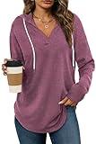 Bofell Womens Workout Tops Thin Sweatshirt with Hood Long Sleeve Shirts for Women Pullover Hoodies Fall Clothes 2025 Purple S