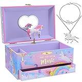 Jewelkeeper Unicorn Musical Jewelry Box for Little Girls - Kids Jewelry Box with Pullout Drawer - Music Jewellery Box with Necklace and Bracelet - Gift Set for Kids - Children's Jewellery Storage Case