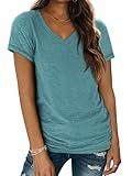 ATHMILE Womens Tops Shirts for Women Short Sleeve V Neck Tee Summer Fashion Trendy Soft Casual Spring Clothes Outfits Beach Blue Green