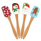 BOYAN Christmas Silicone Spatula, Set of 4, Christmas Spatulas with Wooden Handle for Baking, Kitchen Utensils Baking Supplies for Cooking, Gifts and Decoration