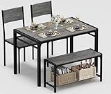 JUMMICO 43.3" Dining Table Set for 4, Kitchen Table with Bench & 2 Chairs Modern Rectangular Metal Frame Dining Furniture Set for Small Space (Grey)