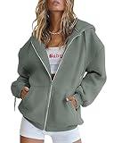 Trendy Queen Womens Zip Up Hoodies Oversized Sweatshirts Fall Fashion Outfits Sweaters Casual Jackets 2024 Winter Clothes LightGreen L