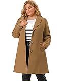 Agnes Orinda Women's Plus Size Coat Single Breasted Notched Lapel Elegant Long Winter Coats 2024 2X Camel