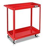 TUFFIOM 2 Tier Rolling Tool Cart, 220 LBS Capacity Industrial Service Cart w/Wheels, 2 Shelf Steel Utility Cart, Tool Storage Organizer for Mechanic, Garage, Workshop, Warehouse & Repair Shop, Red