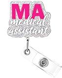 Plifal MA ID Badge Reel Holder Retractable - Alligator Clip for Nurse Nursing, Rose Cute Medical Assistant Acrylic Name Tag Reels Hospital Student Work Accessories