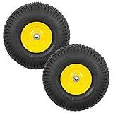 2 PCS Exact Replacement 15x6.00-6" Front Tires and Wheel Assembly for John Deere Riding Mowers, Compatible with John Deere 100 and 300 Series, 3" Offset Hub, 3/4" or 5/8" or 1/2" Bushings