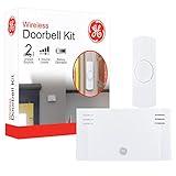 GE Wireless Doorbell Kit,Battery-Operated Receiver,1 Push Button door bell,2 Melodies,4 Volume Levels doorbell chime,classroom doorbell,150 Ft Range,Mountable,White,19247