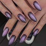 GLAMERMAID Black Pink Ombre Press on Nails Medium Almond, Purple Aurora Fake Crush Nails, Stiletto Fake Nails, Short Oval Stick Glue on Nails Tips for Women, Reusable Acrylic False Nail Kits