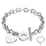 pichuxiu Plated Charm Bracelet Silvery Heart Charm Bracelet Stainless Steel Heart Bracelet with Scriptures Women Link Chain OT Clasp Her