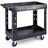 ELAFROS Heavy Duty Plastic Utility Cart 34 x 17 Inch - Work Cart Tub Storage W/Deep Shelves and Full Swivel Wheels Safely Holds up to 550 lbs - 2 Tier Service Cart for Warehouse,Garage, Cleaning